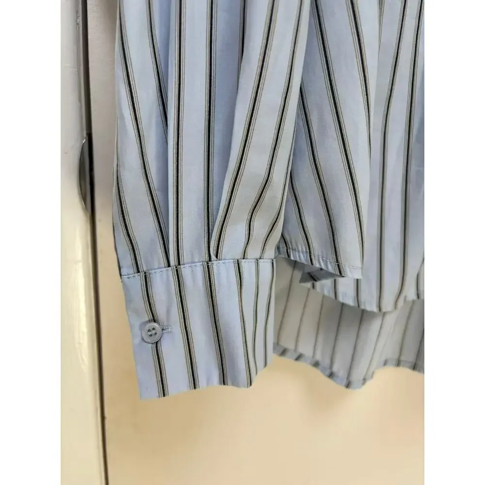 Women's Light Blue Striped Button Down Shirt Long Sleeve Hi-Low Hem Size XL